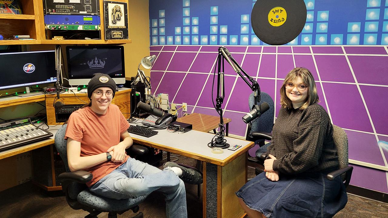 Maya Kirksey and Logan Pizzurro in WXOU studio